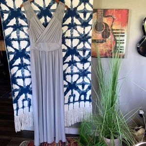 Small gray lace sleeve empire waist long dress